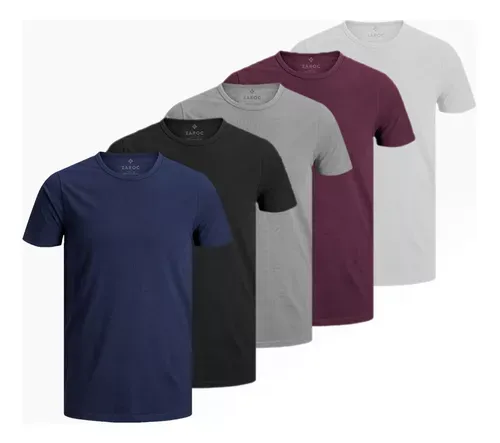 Kit 5 Camisetas Masculinas Slim Fit  Bsicas Algodo Premium